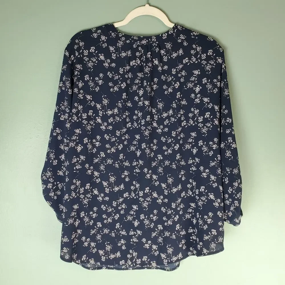 41 Hawthorn Women Morey Split Neck 3/4 Sleeve Blouse Navy Size XXL
